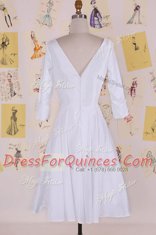 Scoop Knee Length Zipper Homecoming Dress White for Prom and Party with Ruching