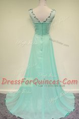 Customized Scoop Sleeveless Chiffon Prom Dress Beading Brush Train Zipper