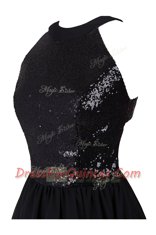 Scoop Black Sleeveless Sequins Knee Length Prom Evening Gown