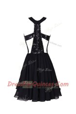 Scoop Black Sleeveless Sequins Knee Length Prom Evening Gown