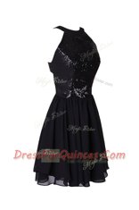 Scoop Black Sleeveless Sequins Knee Length Prom Evening Gown