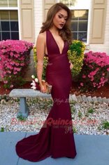 Mermaid Elastic Woven Satin Sleeveless Prom Gown Sweep Train and Ruching
