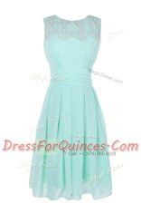 Pretty Tea Length Apple Green Prom Party Dress Chiffon Sleeveless Belt