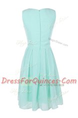 Pretty Tea Length Apple Green Prom Party Dress Chiffon Sleeveless Belt
