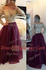 Scoop Burgundy A-line Beading and Appliques Homecoming Dress Zipper Organza Long Sleeves Floor Length