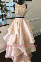 Beauteous Scoop Peach Sleeveless Beading Floor Length Dress for Prom