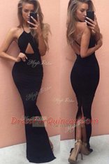 Pretty Mermaid Halter Top Black Sleeveless Ruching Floor Length