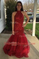 Cute Mermaid Sleeveless Sequins Zipper Prom Evening Gown