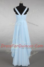 Light Blue V-neck Zipper Beading Prom Evening Gown Sleeveless