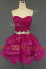 Romantic Fuchsia Sleeveless Organza Lace Up Homecoming Dress for Prom and Party