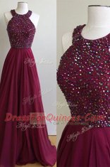 Delicate Halter Top Sleeveless Beading Zipper Prom Gown with Burgundy Sweep Train