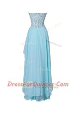 Admirable Blue Zipper Prom Evening Gown Beading Sleeveless High Low