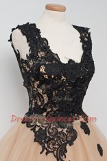 Sexy Square Sleeveless Evening Dress Knee Length Appliques Champagne Tulle