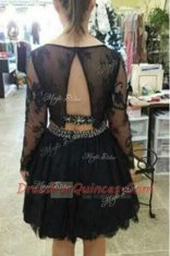 Dazzling Scoop Black Long Sleeves Lace Knee Length Evening Dress