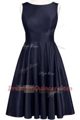 Super Scoop Navy Blue Sleeveless Taffeta Backless for Prom and Party