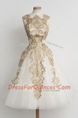 Glorious Knee Length Ball Gowns Sleeveless Champagne Prom Dress Zipper