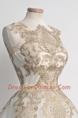 Glorious Knee Length Ball Gowns Sleeveless Champagne Prom Dress Zipper