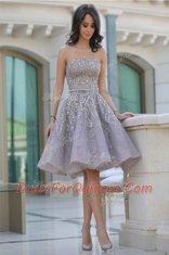 Grey Backless Belt Sleeveless Knee Length