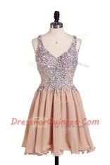 Great Chiffon V-neck Sleeveless Side Zipper Beading Dress for Prom in Peach