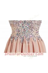 Great Chiffon V-neck Sleeveless Side Zipper Beading Dress for Prom in Peach