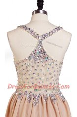 Great Chiffon V-neck Sleeveless Side Zipper Beading Dress for Prom in Peach