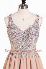 Great Chiffon V-neck Sleeveless Side Zipper Beading Dress for Prom in Peach