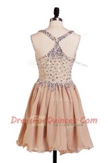 Great Chiffon V-neck Sleeveless Side Zipper Beading Dress for Prom in Peach