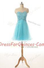 Affordable Aqua Blue A-line Beading Homecoming Dress Lace Up Tulle Sleeveless Knee Length