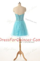 Affordable Aqua Blue A-line Beading Homecoming Dress Lace Up Tulle Sleeveless Knee Length