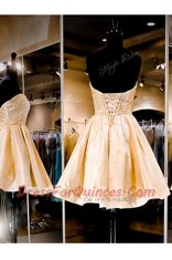 Champagne Lace Up Prom Party Dress Beading Sleeveless Knee Length