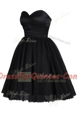 Black Evening Dress Prom and For with Ruching and Belt Sweetheart Sleeveless Zipper