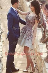 Shining Scoop Cap Sleeves Appliques Zipper Prom Party Dress