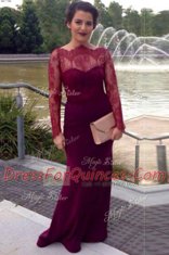 Deluxe Scalloped Elastic Woven Satin Long Sleeves With Train Prom Party Dress Brush Train and Lace
