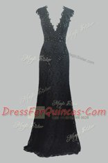 Stylish Lace Cap Sleeves Floor Length Prom Dresses and Beading and Lace