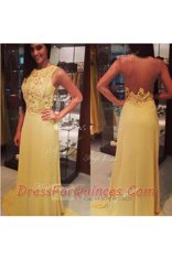 Glamorous A-line Prom Dress Yellow Scoop Chiffon and Tulle Sleeveless Floor Length Backless