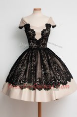 Comfortable Scoop Black Cap Sleeves Lace Knee Length Dress for Prom