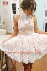 Fabulous Mini Length Champagne Prom Gown High-neck Sleeveless Zipper