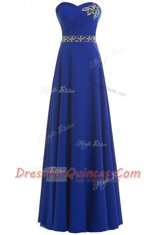 Royal Blue Lace Up Evening Dress Beading Sleeveless Floor Length