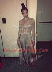 Hot Sale Scoop Floor Length A-line Long Sleeves Grey Zipper