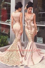 Noble Mermaid With Train Pink Scoop Sleeveless Sweep Train Zipper