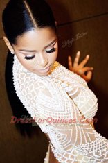 Mermaid White Homecoming Dress High-neck Long Sleeves Sweep Train Backless
