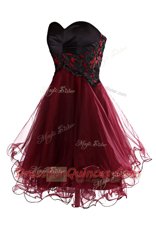 High Class Mini Length A-line Sleeveless Burgundy Prom Evening Gown Lace Up