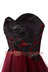 High Class Mini Length A-line Sleeveless Burgundy Prom Evening Gown Lace Up