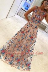 Scoop Multi-color Sleeveless Hand Made Flower Floor Length Dress for Prom