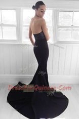 Sweet Mermaid With Train Zipper Prom Party Dress Navy Blue for Prom and Party with Sequins Sweep Train
