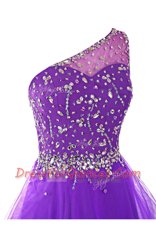 One Shoulder Black Sleeveless Organza Side Zipper Prom Party Dress for Prom and Party