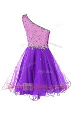 One Shoulder Black Sleeveless Organza Side Zipper Prom Party Dress for Prom and Party