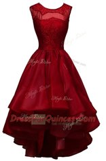 Custom Design Wine Red Zipper Prom Dresses Beading Sleeveless High Low
