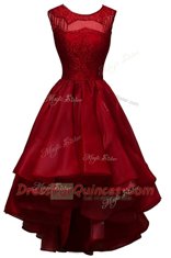 Custom Design Wine Red Zipper Prom Dresses Beading Sleeveless High Low