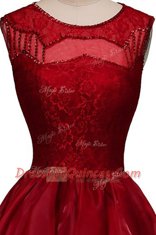 Custom Design Wine Red Zipper Prom Dresses Beading Sleeveless High Low